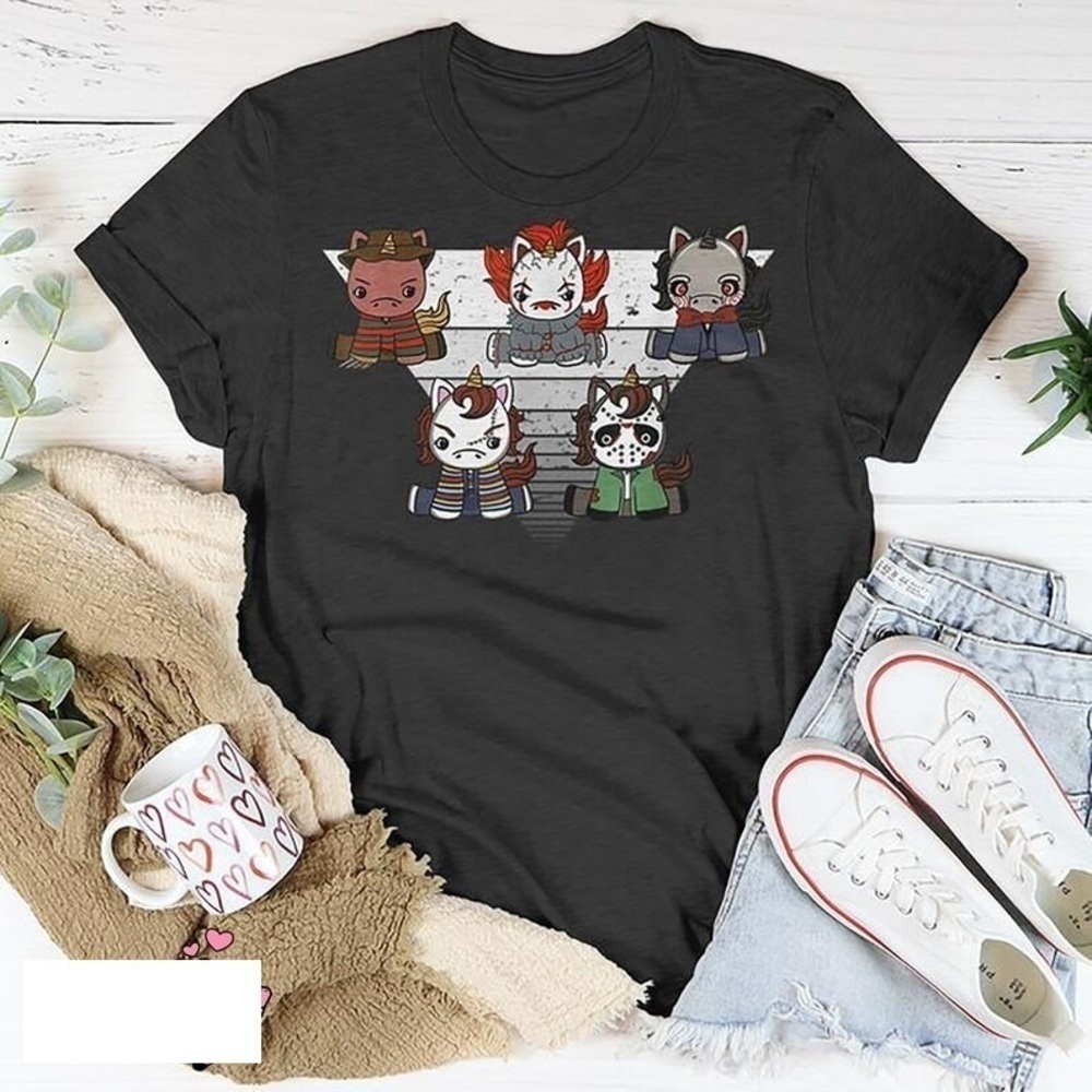 Halloween Horror Unicorn Characters Funny Mashup T-Shirt
